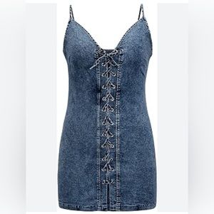 Lace up denim dress, NWT